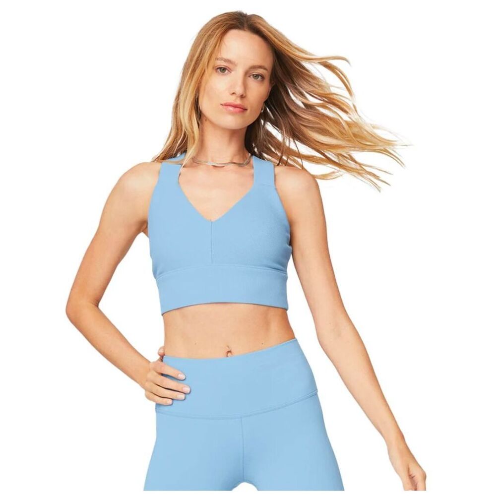 ALO Yoga Light Blue V-Neck Longline Sports Bra